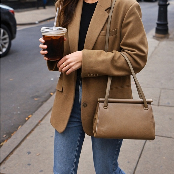 Vintage Judith Leiber for Bonwit Teller Double-Gusset Frame Bag — Taupe Leather - Picture 4 of 16